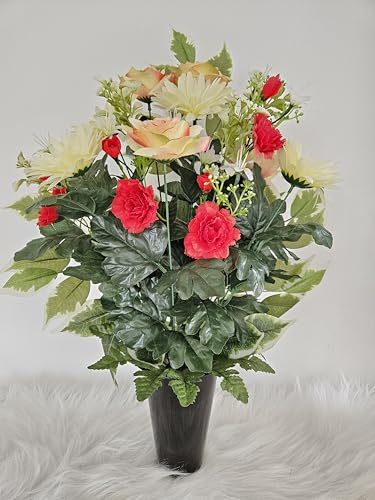 roselynexpress Composition De Fleurs Artificielles en Cône Lesté Ciment pour Une Parfaite Tenue De Votre Bouquet De Fleurs Plus Besoin De Sable, Ce Vase en PVC se Dépose dans Un Vase Funéraire.