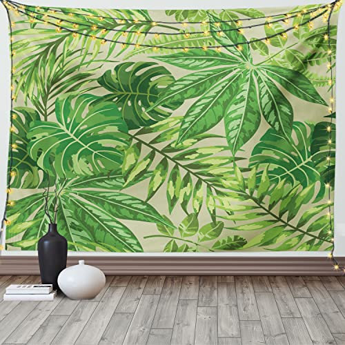 ABAKUHAUS Grünes Blatt Wandteppich, Frischer Dschungel Aloha aus Weiches Mikrofaser Stoff Waschbar ohne Verblassen Digitaldruck, 150 x 110 cm, Apfelgrün Farngrün