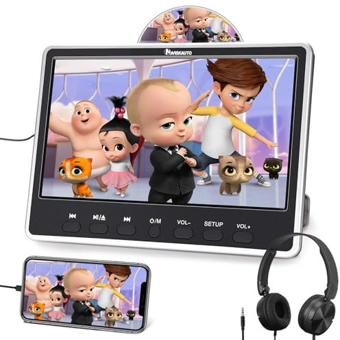 NAVISKAUTO 12,5 Zoll DVD Player Auto Mit Kopfhörer Slot In Disc Typ, Auto Fernseher HDMI IN DVD-Player Kopfstütze Monitor Last Memory USB AV In/Out 12V