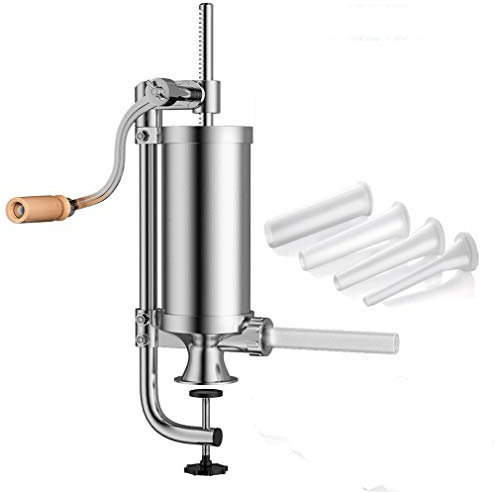 Jascherry 2.5 LB Sausage Filler Stuffer Home Made Machine - Stainless Steel Vertical Sausage Maker with Suction Base and Manual Crank for Household Use or Commercial - Capacity 2.5 lbs