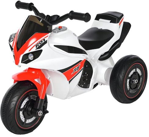 HOMCOM Porteur Enfants Moto de Course Effets Musicaux Lumineux Rouge Blanc | Coffre Rangement