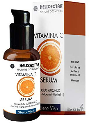 Siero Viso con Vitamina C e Acido ialuronico, Vitamina E. Antirughe, Antietà, Antimacchie, Illuminante. Prodotto in Italia. Formato Grande 100ml. Per Uomo e Donna.