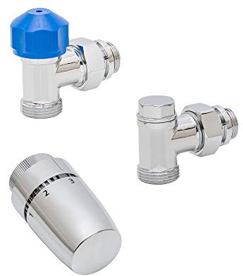 Schulte Thermostat Set Eck für Heizkörper, verchromt, Wandanschluss (Wasser-Rohre kommen aus der Wand), voreinstellbar und absperrbar, EP7065002