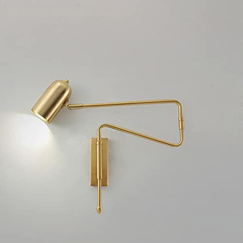 OOWOKS Moderne Innen Wandlampen mit Schalter,360° Schwenkbar Langer Arm Wandleuchte,Gold Metall LampShade E27 Schlafzimmer Nachttisch lesen lampe Wandstrahler für Flur Wohnzimmer and loft