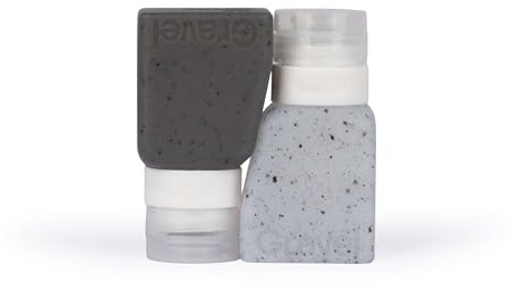 Gravel Reiseflaschen, TSA-zugelassen, 2er-Pack, 85 ml, auslaufsicher, quetschbar, BPA-frei, Reiseflaschen für Toilettenartikel, inklusive Etikettensystem für Reisebehälter (transparent gesprenkelt und