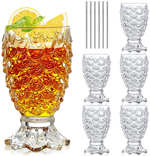 INFTYLE Set mit 6 Ananas-Cocktailgläsern, Vintage-Glaswaren, Whiskygläser, klassische Wein-Trinkgläser, gemischtes Trinkgeschirr-Set, Geschenk für Männer und Frauen (237 ml)