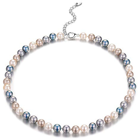 Bulinlin Damen Kristall Perlenkette Silber Boho Statement Choker Halskette für Frauen Modeschmuck Geburtstagsgeschenke