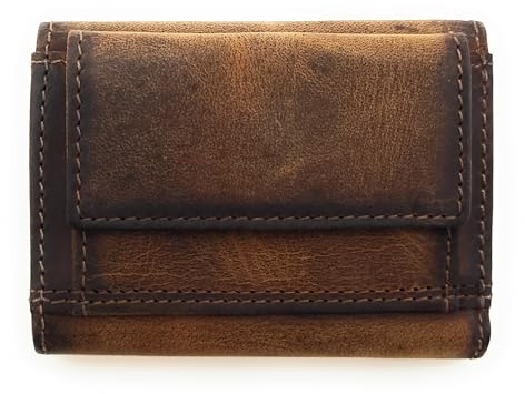 Lemasi Geldbörse aus Hunterleder – Handgefertigt, Vintage-Look, kompakt (100 x 70 x 25 mm), mit RFID-Schutz, Münzfach & Einkaufswagenchip – Slim Wallet für Herren & Damen