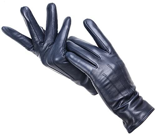 Wintermode Damen Lederhandschuhe Fahren Warm Damen Winter Handschuhe Weiches Schaffell Damen Handschuhe Marineblau 7