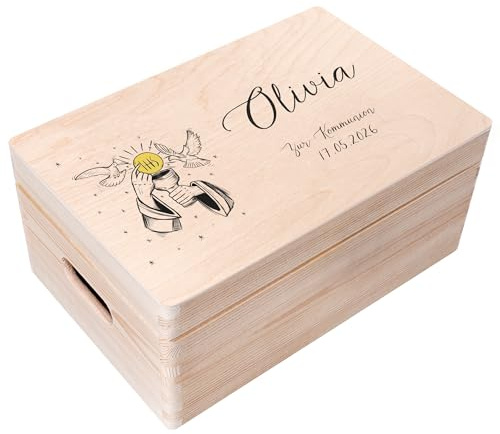 Creative Deco Personnalisé Première Communion Cadeau Boite | Boîte à Souvenirs en Bois pour Garçon et Fille | Personnalisés - Calice et Colombe | Personnalisable Idée Coffret Décorations