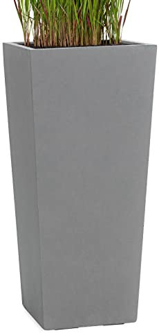 Pflanzwerk® Pflanzkübel Bodenvase Fiberglas Conic GRAU 50x23x23cm *Frostbeständige Blumenkübel* *Deutsche Premiumqualität* *Lotus-Effekt Imprägnierung*