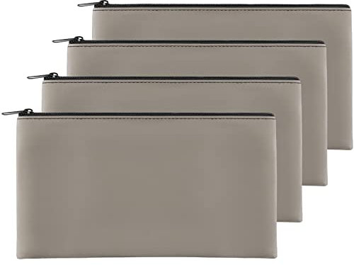 4-pack pengaväska 11 x 6, säkra hållbara sedelväskor med dragkedja för kontanter, vattentät, myntväska, PU-läder, bankväska med dragkedja för checkar smink räkningar kvitton verktyg förvaringsväska