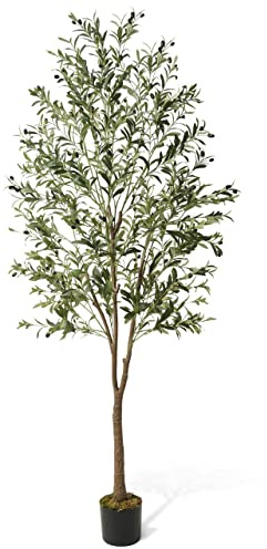 CAPHAUS 7FT Artificial Olive Tree Potted, UV Resistant Indoor Faux Plant - Realistic for Living Room, Office Decor, Housewarming Gift (84 Inch)