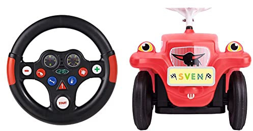 Big - Racing-Sound-Wheel - Lenkrad mit Racingsound, ab 1 Jahr & Big - Bobby Car Mein Nummernschild - Namensschild für das Rutschfahrzeug, Inklusive Führerschein für die kleinen Fahrer, ab 1 Jahr
