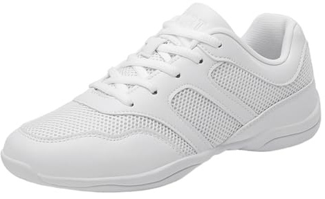 ZHENSI Women's Cheerleading Shoes Team Dance Sports Shoes Soft Bottom Fitness Cheer Shoes,White,6.5 UK