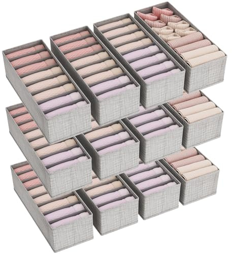Lifewit Set med 12 lådor för HEMNES byrå, hopfällbar lådavdelare, klädförvaringslåda, förvaringskorg för underkläder, barnkläder, strumpor, slipsar, grå