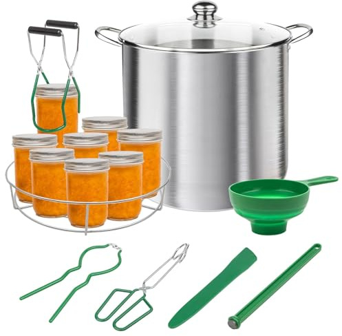BHUJIA 21.5 QT Water Bath Canner with Rack and Lid, 7 Pieces Stainless Steel Canning Pot Starter Kit for Beginners, Canning Supplies for Homemade Jam and Pickles, Induction Compatible Flat Bottom