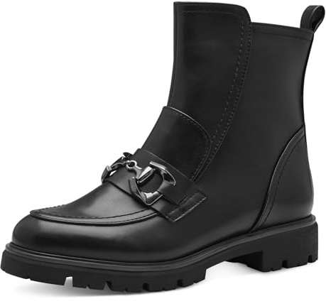 MARCO TOZZI Damen Stiefeletten ohne Absatz Vegan mit Schnalle, Schwarz (Black), 39 EU