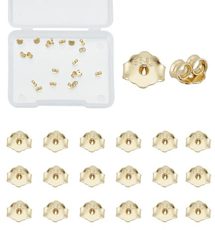 NICENEEDED 20 pieza de Repuestos para Pendientes de Oro de 14 quilates, Parte Posterior de Aretes Hipoalergénicos para Tachuelas, Cierres Seguros de Pendientes Perforados con Cierre de Oreja