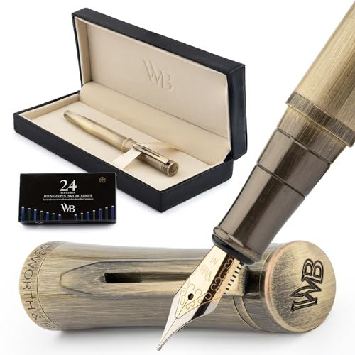 Wordsworth & Black Luxus-Füllfederhalter - Atemberaubender gebürsteter Bronzestift, 18K vergoldete Feder (Medium), Tintenkonverter, Bestes Stift-Geschenkset für Männer und Frauen