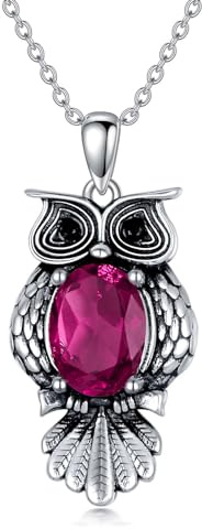 LONAGO Eule Halskette 925 Sterling Silber 6mm * 8mm Oval Schnitt Edelstein Geburtsstein Vintage Eule Anhänger Halskette für Frauen