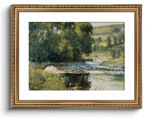 ARPEOTCY Große Wandkunst, Vintage-Stil, goldgerahmt, Natur, Streamside, Retro-Gemälde, Leinwanddrucke, Kunstwerk mit antikem Rahmen, viktorianische Wandbilder, Dekoration für Wohnzimmer,
