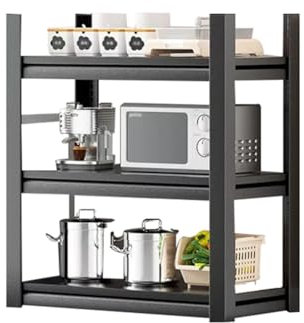 ELSKBRUN Freistehendes Küchen-Bäckerregal, Robustes Metallregal, Mikrowellenherd-Regal, 3-stufiges Küchenregal (schwarz 50 x 30 x 80 cm)