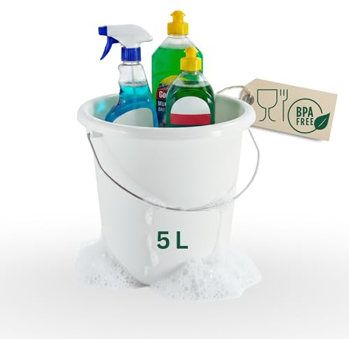Novaliv Eimer 5L Weiß mit Maßeinteilung - Putzeimer 5 Liter ? 22,5 cm Praktischer Allrounder mit Skala für Haushalt & Garten ideal als Haushaltseimer, Wassereimer, Wischeimer, Bucket