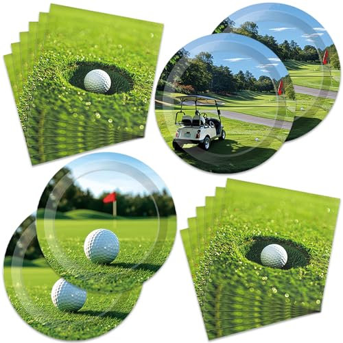 40 Stück Golf Sport Party Supplies Tischset 20 Dessertteller 17,8 cm 20 Lunch-Servietten Einweg-Papierwaren für Golfball, Sportspieler, Club-Themen, Geburtstagsdekorationen