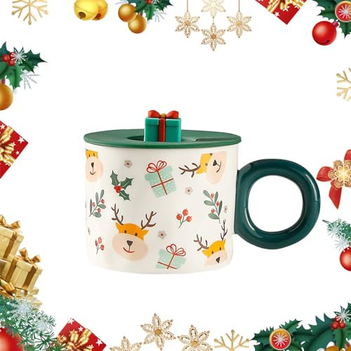 Durdiiy Tazas de Cerámica de Navidad, 460ml Set de Regalo de Tazas Navideñas con Caja, Tazas de café de cerámica, Taza Navideña Para Café con Asa,El Mejor Regalo para Padres (Alce)
