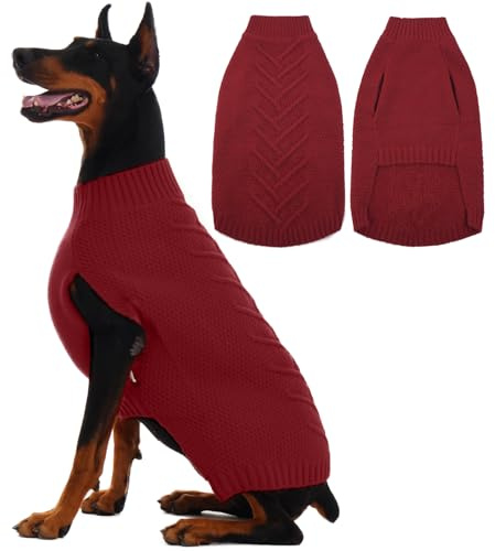 IECOii Dog Sweaters for Large Dogs, XXL Dog Sweater Warm Pullover Vest for Winter, Knitted Sweatshirt for Extra Large Dogs Boy Girl, Labradors, Pitbull Sweaters, DarkRed - 2XL