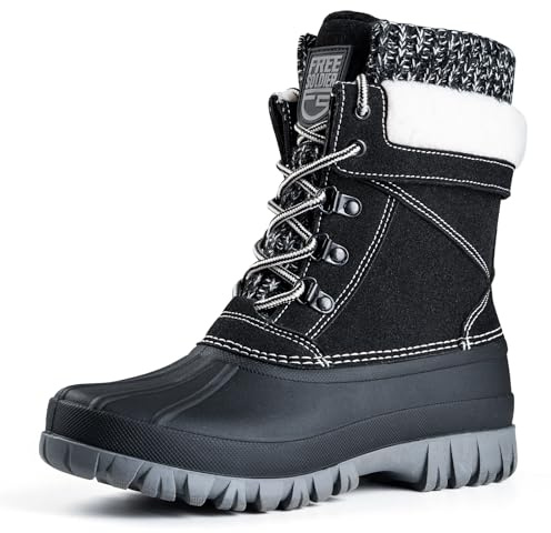 FREE SOLDIER Botas de nieve impermeables de invierno para mujer, moda al aire libre, botas de pato cómodas aisladas, Negro, 42 EU