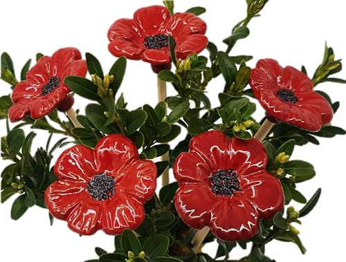 Keramik Blüten Anemonen mit großen Blüten (dunkelrot, 5-er Set)
