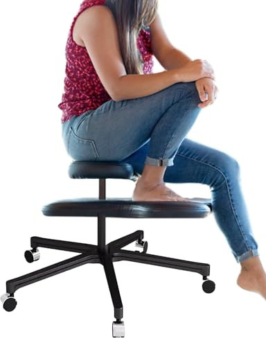 Ergonomischer Kniestuhl Ergonomischer Bürostuhl, Bürostuhl mit gekreuzten Beinen, ergonomischer Rollhocker, Kniestuhl, verstellbar, 2 breite Lederkissen, Hock- und Drehstuhl für das Wohnzimm