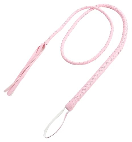 Yorggvel Flogger Peitsche Lang Leder Geflochten Peitsche 2.1 M,Erotische Flirtenpeitsche SM Bondage für Paare Erwachsene Rollenspiel Kostüm Cosplay (pink)