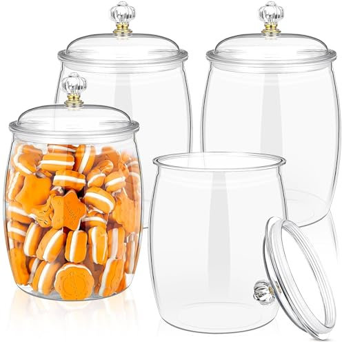 4 Pack Large Candy Jars with Lids, 2L Plastic Apothecary Jars, Candy Buffet Containers Set, Unbreakable Airtight Food Storage Canister, Shatterproof Bottle for Cookie, Sweet, Pet Food, Organization