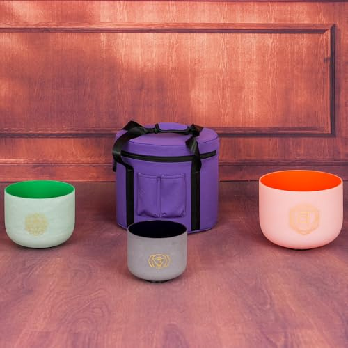Cuenco tibetano de cristal de cuarzo esmerilado de 7 pulgadas A+9 pulgadas F + 11 pulgadas de profundidad + funda para meditación, yoga y relajación