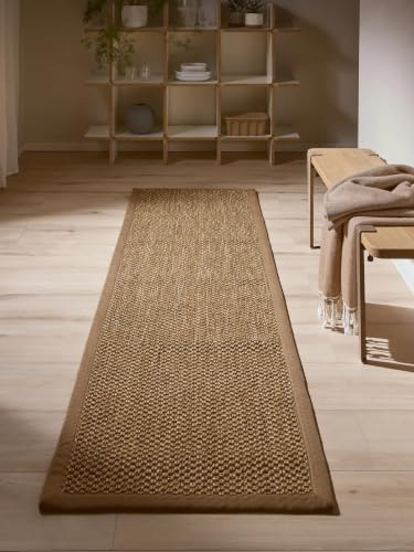 benuta Pure Sisalteppich Greta - Creme 70x240 cm - 100% Sisal - Läufer & im Style: Bordüre, Uni, Natural Living, Scandi Living - Pflegeleicht für Wohnzimmer Schlafzimmer
