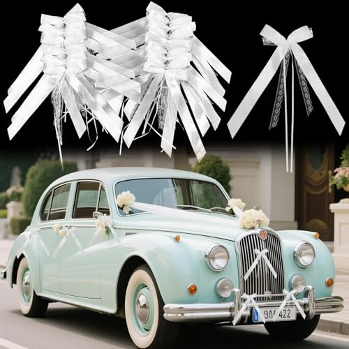 20 Stück Hochzeitsschleifen fürs Auto, 2 Schichten Spitze und Satin Auto Bogen Vorgeformt Süße Hochzeitsauto Deko für Brautsträuße, Geschenkverpackung und Foto-Prop