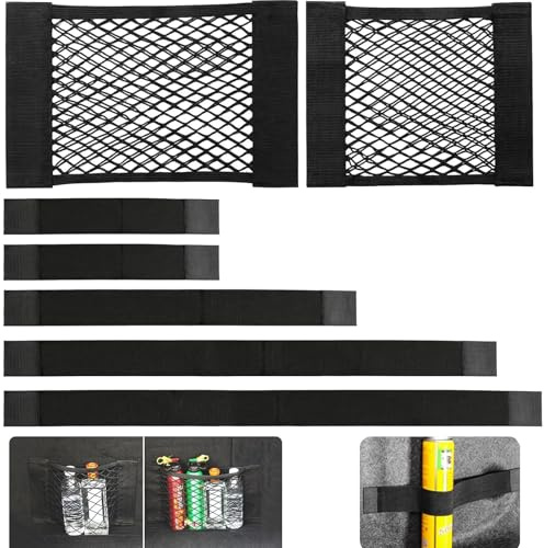 7 bolsas de malla para maletero de coche con cierre de , organizador de maletero de coche, con , fuerte elasticidad, red de almacenamiento, negro, universal para SUV