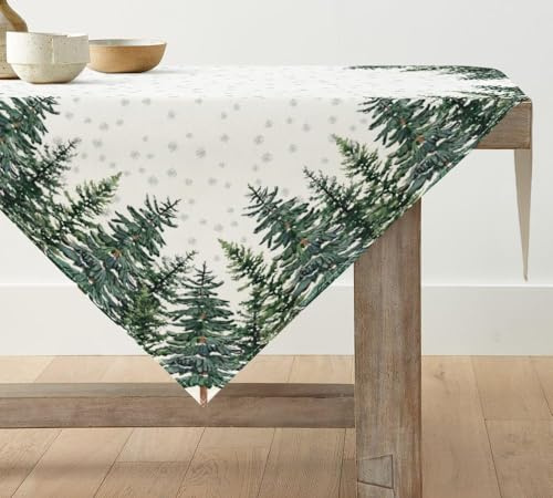 Artoid Mode Kiefern Schneeflocken Weihnachten Tischdecke, Saisonnal Tischwäsche Winter Küche Tisch Dekoration Drinnen Urlaub Party Dekor 120x120 cm