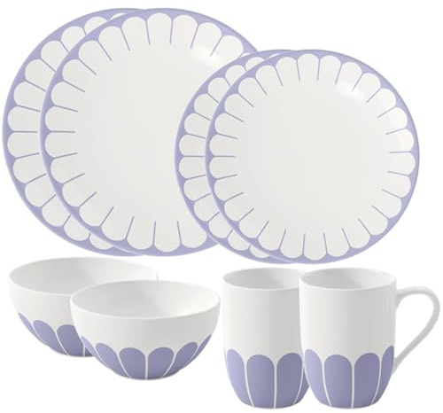 Villeroy & Boch - Fleur Bleu Starter-Set 8-teilig, Einsteiger-Set für 2 Personen, Becher Schalen und Teller mit Blumenmuster, Spülmaschinenfest & Mikrowellensicher, Premium Porzellan, Blau