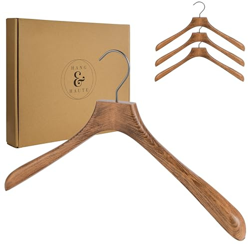Hang & Haute 4er-Set Premium Holzkleiderbügel, Breit aus hochwertiger Buche, 44cm Standardgröße, Vintage-Design, Anti-Rutsch, Drehbarer Haken 360°, Ideal für Jacken, Mäntel, Anzüge, Hemden, Shirts