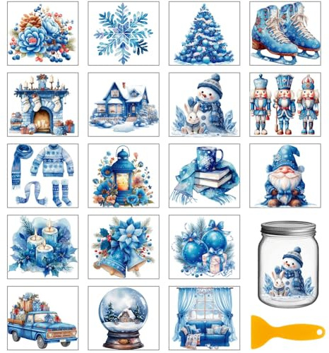GLOBLELAND 18 Blatt Winter Elemente Rub On Sticker 3.9x3.6 Zoll Cottage Dekoration Transferaufkleber Schneeflocken Schneemänner UV DTF Tasse Transfer Aufkleber Für Möbel Glas Holz Fotoalbum DIY