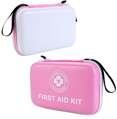 Premium First Aid Kit - 305 Piece Dual-Color Emergency Kit with Hard Shell & Fluorescent Interior Coating, Compact Survival Kit for Home, Car, Travel, Hiking & Outdoor (Pink/White)