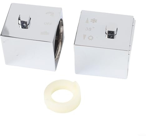 Chrome Thermostatic Handle Knob Square Temperature Control for Shower Bath Mixer ABS Plastic Construction Mirror Finish with Stop Ring and Grub Screw