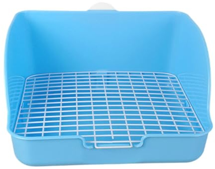 Colcolo Bandeja Sanitaria para Conejos Inodoro Esquinero Arenero de Jaula Y Entrenador de Baño con Rejilla Anti Salpicaduras Adecuado para Cobayas Y Hurones, Azul