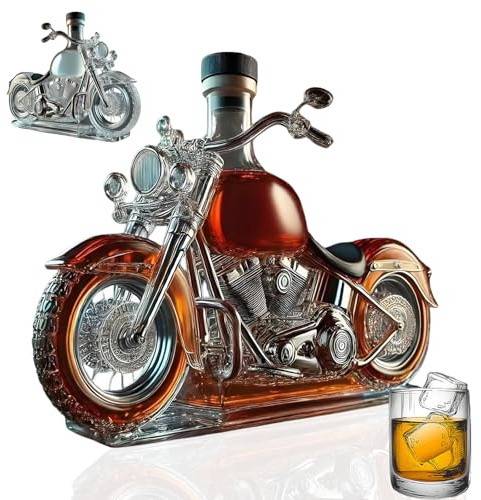 Ficugxd Harley Flasche,motorrad Whisky Dekanter,Glas Motorrad Whisky Weinflasche,Sammeldesign,Retro Und Elegantes Design,ideal Für Männer Whiskey Geschenk-A