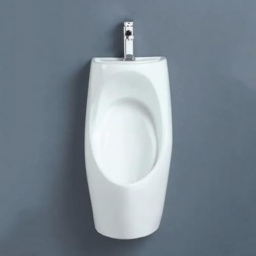 Urinoirs d'angle pour hommes, urinoir mural en céramique avec lavabo et robinet, urinoirs anti-fuites pour usage commercial et résidentiel, pour la maison, l'hôtel et le bureau.(Silver)