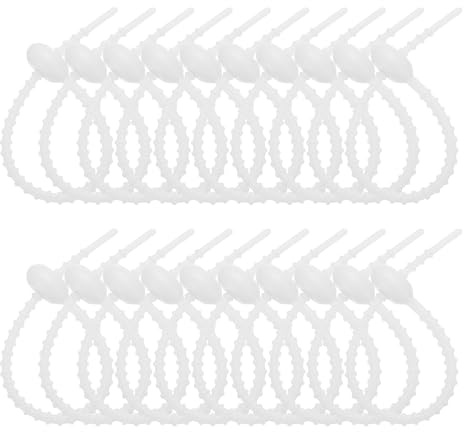 PATIKIL 15cm Silicone Cable Ties, 20pcs Rubber Reusable Twist Zip Ties Organizer for Home Office Kitchen Food Bags Wires Adjustable Bag Clip, White
